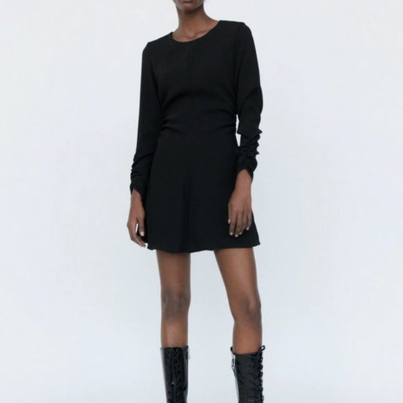 Zara Gathered Black Mini Dress - Picture 7 of 7